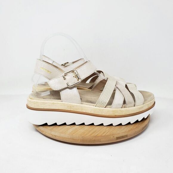 Mephisto Doria Sandals Womens 39 Sand Metallic Leather Platform Comfort Shoes - Picture 7 of 11